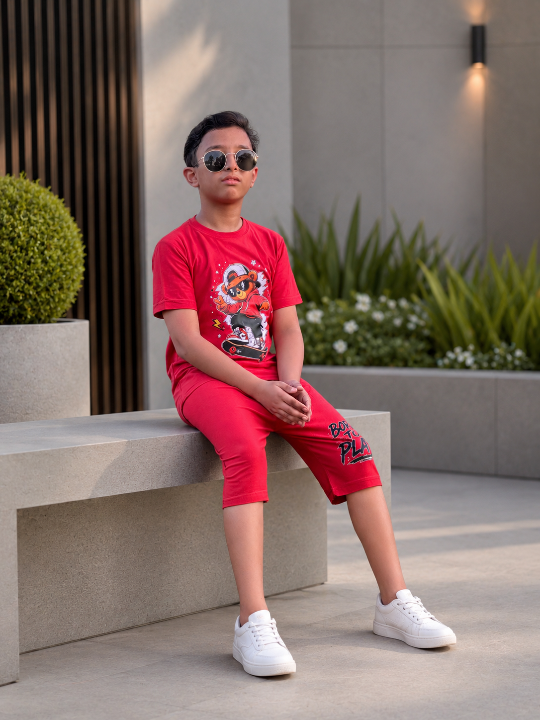 Kids Red Bear Graphic T-Shirt & Short Set