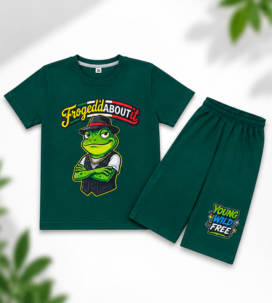 Kids Young Wild Free Frog Graphic T-Shirt & Short Set