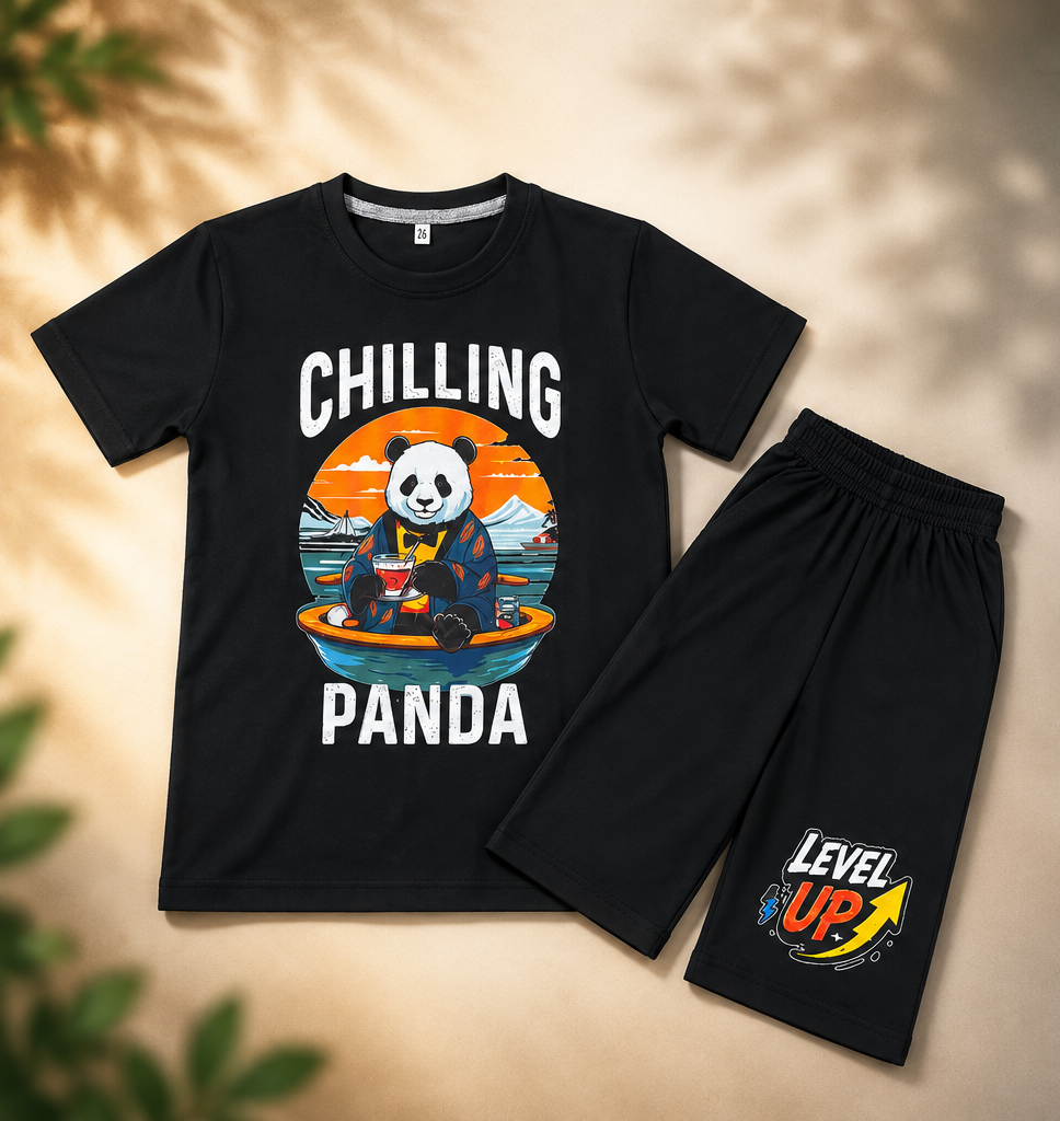 Kids Chilling Panda Graphic T-Shirt & Short Set