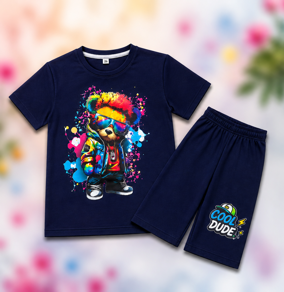 Kids Cool Dude Bear Graphic T-Shirt & Short Set