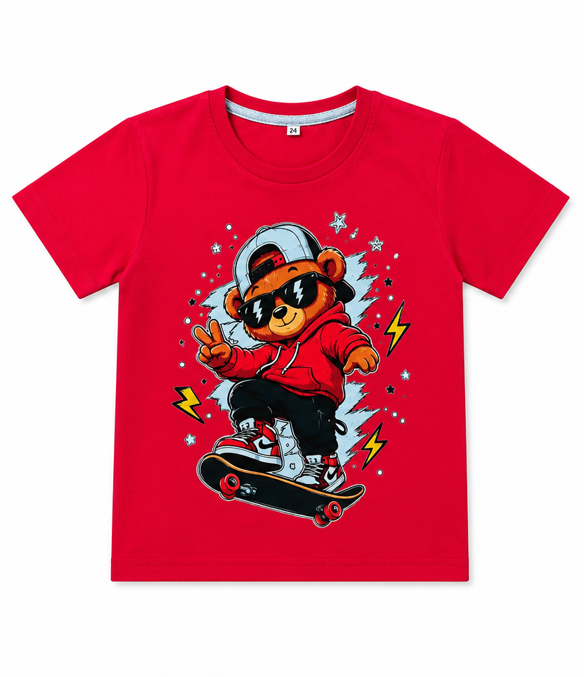Kids Red Bear Graphic T-Shirt & Short Set