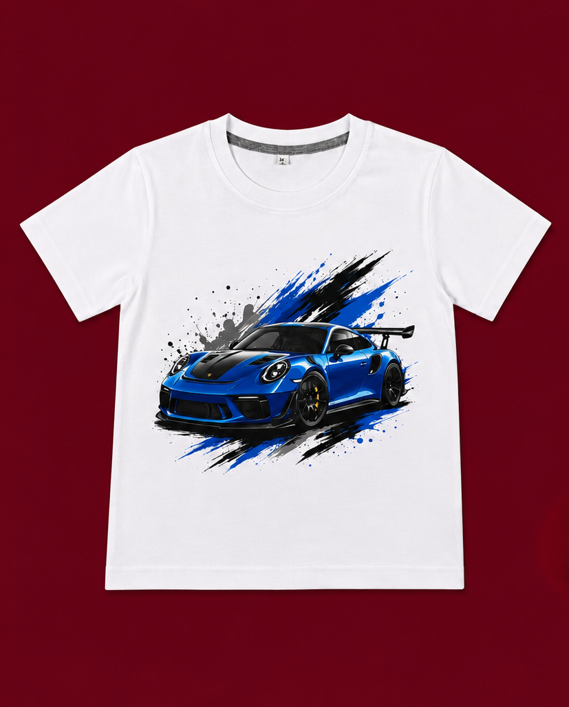 Kids White Racer Graphic T-Shirt & Short Set